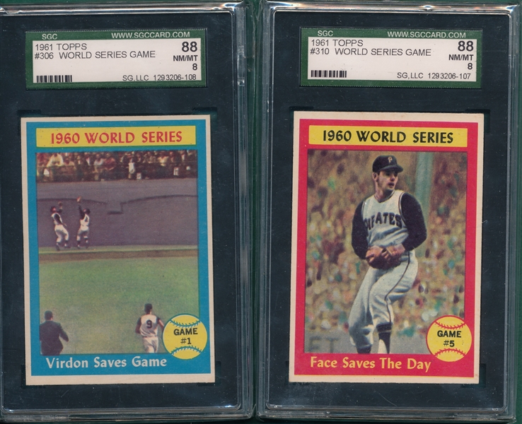 1961 Topps #306 World Series Game #1 & #310 Game #5, Lot of (2) SGC 88