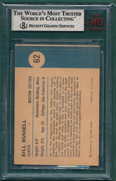 1961 Fleer BSKT #62 Bill Russell, IA, BVG 6