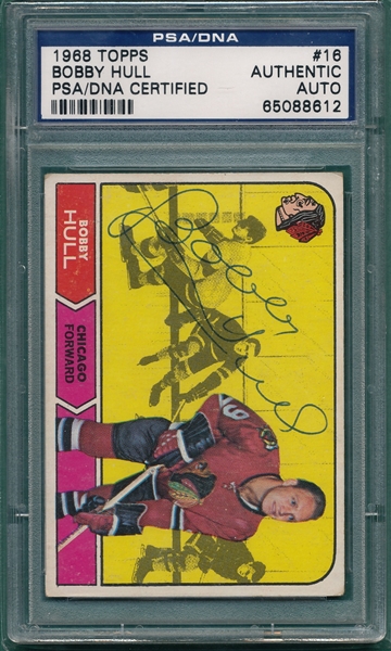 1968 Topps #16 Bobby Hull, Autographed, PSA/DNA Authentic