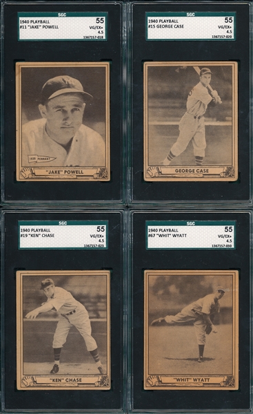 1940 Play Ball Lot of (4) W/ #11 Powell, SGC 55