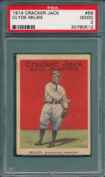 1914 Cracker Jack #56 Clyde Milan PSA 2