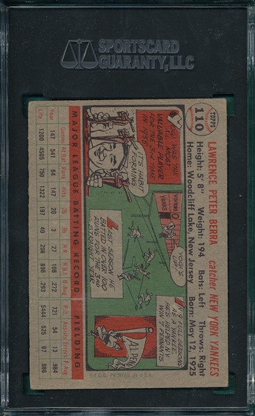 1956 Topps #110 Yogi Berra SGC 3.5 