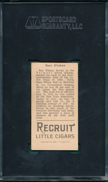 1912 T207 Fisher, Blue Cap, Recruit Little Cigars SGC 45