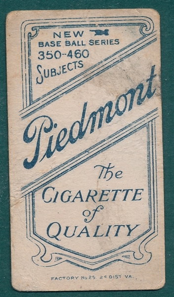 1909-1911 T206 Marquard, Throwing, Piedmont Cigarettes 