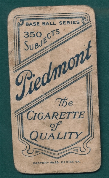 1909-1911 T206 Huggins, Portrait, Piedmont Cigarettes 