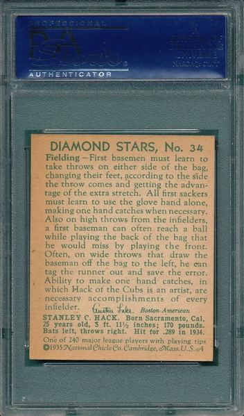 1934-36 Diamond Stars #34 Stanley Hack PSA 7.5