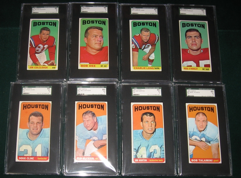 1965 Topps FB Lot of (10) Patriots & Oilers, SGC 60