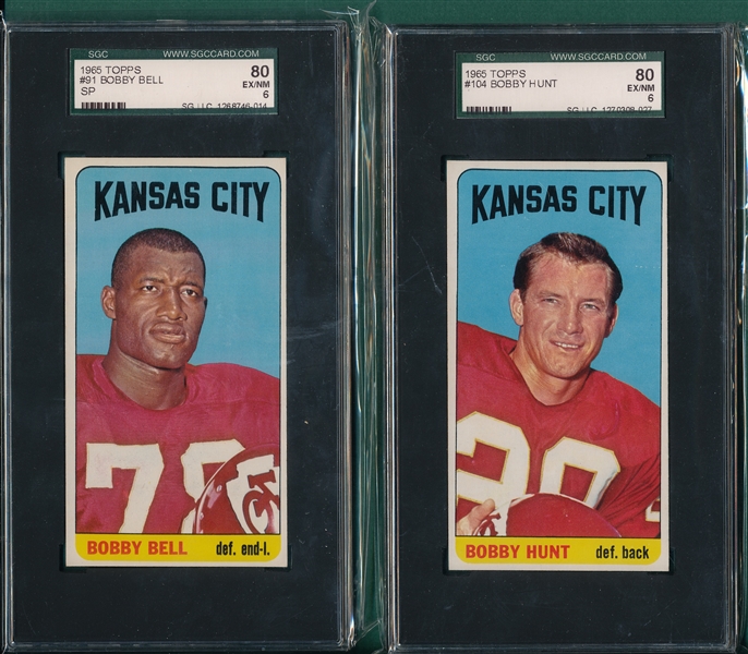 1965 Topps FB Lot of (5) Chiefs W/ #91 Bobby Bell SGC 80