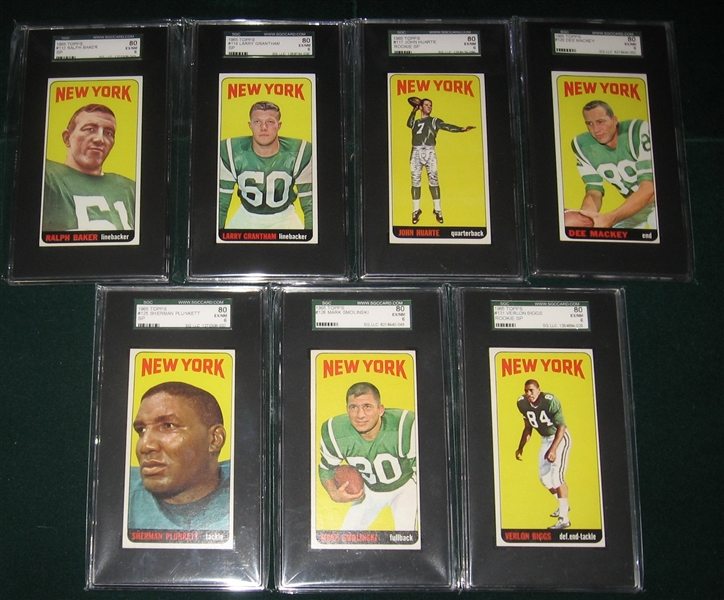 1965 Topps FB Lot of (9) Jets W/ #127 Snell, Rookie SGC 80