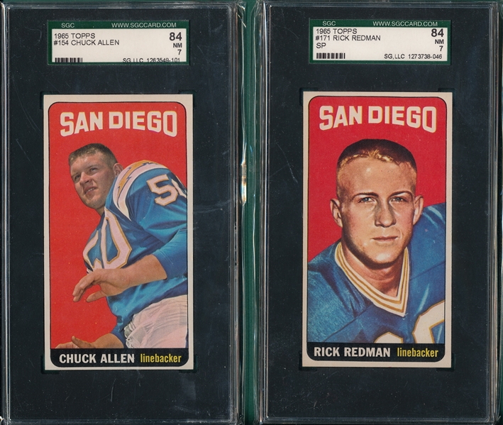 1965 Topps FB Lot of (4) Chargers W/ #154 Allen SGC 84