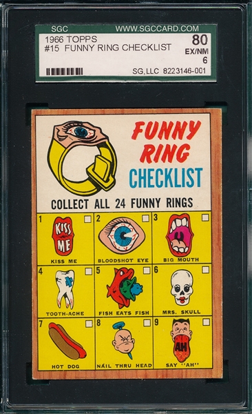 1966 Topps FB #15 Funny Ring Checklist SGC 80