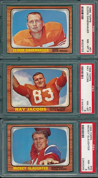1966 Topps FB Lot of (3) Broncos W/ #31 Danenhauer PSA 8