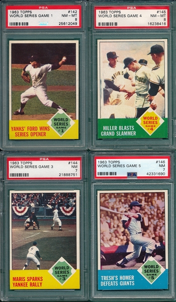 1963 Topps World Series Complete Subset, Lot of (7), W/ PSA 8