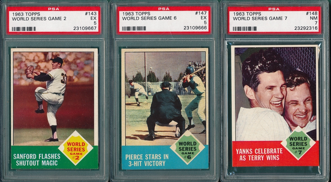 1963 Topps World Series Complete Subset, Lot of (7), W/ PSA 8