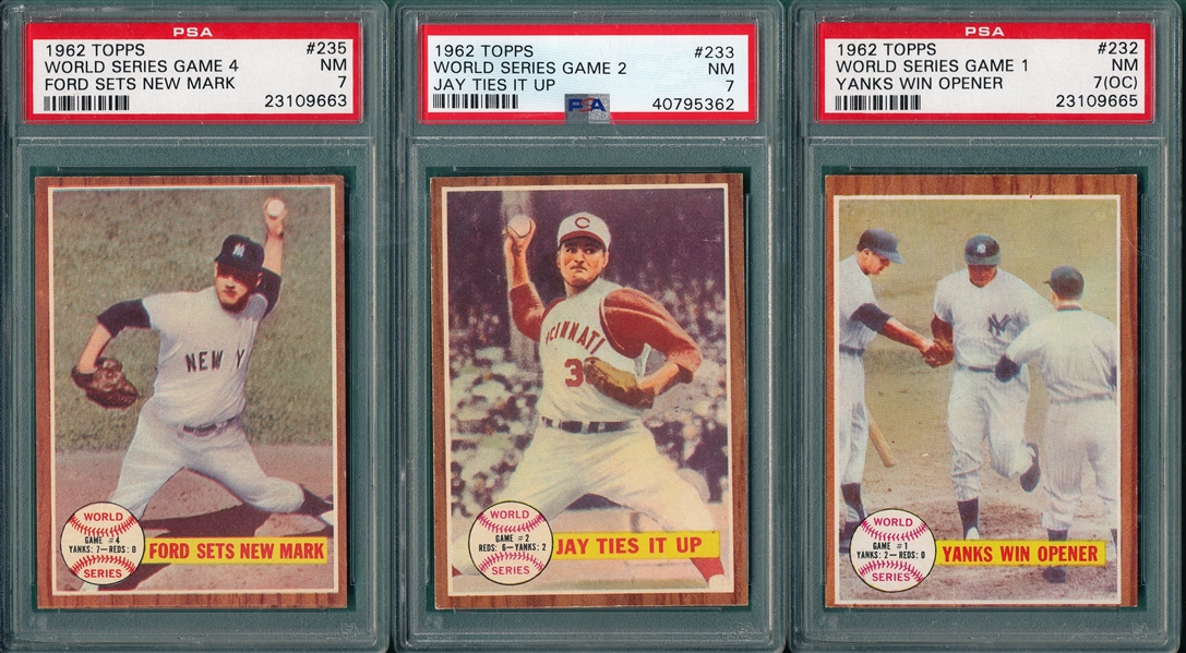 1962 Topps World Series Complete Subset, Lot of (6), W/ PSA 7s
