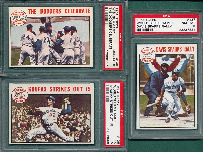1964 Topps World Series Complete Subset, Lot of (5), W/ PSA 8s