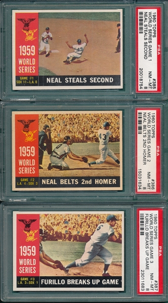 1960 Topps World Series Complete Subset, Lot of (7), W/ PSA 8s