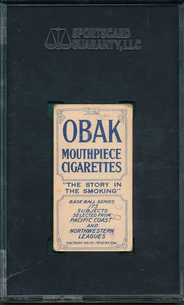1910 T212-2 Walt McCredie Obak Cigarettes SGC 10