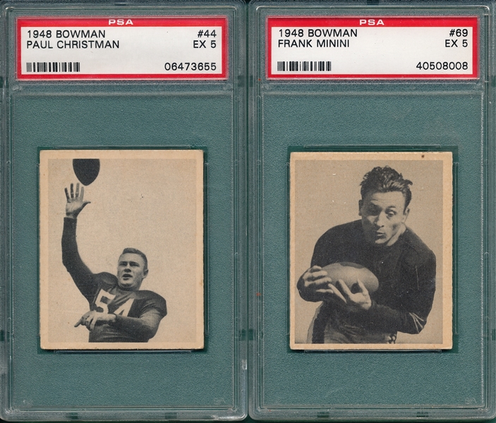 1948 Bowman FB #44 Christman & #69 Minini, Lot of (2) PSA 5