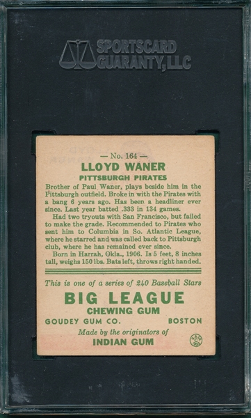 1933 Goudey #164 Lloyd Waner SGC 60
