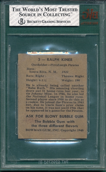 1948 Bowman #3 Ralph Kiner BVG 5 *Rookie*