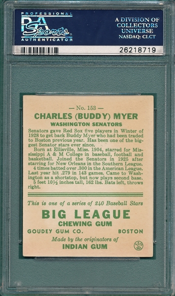 1933 Goudey #153 Buddy Myer PSA 6