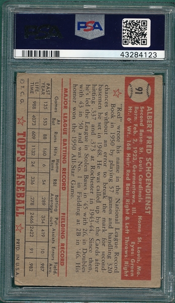 1952 Topps #91 Red Schoendienst PSA 3.5