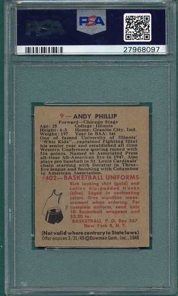 1948 Bowman BSKT #9 Andy Phillip PSA 6