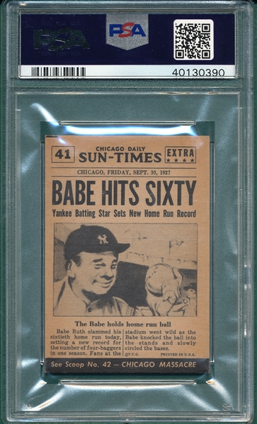 1954 Topps Scoop #41 Babe Ruth Sets Record PSA 7