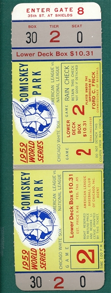 1959 World Series Ticket Game 2, Comiskey Park, White Sox vs Dodgers