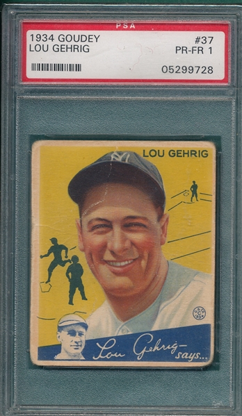 1934 Goudey #37 Lou Gehrig PSA 1