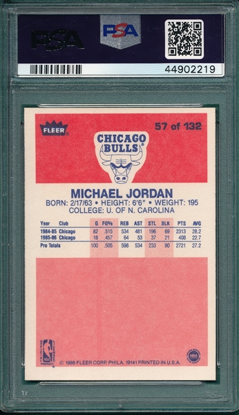 1986 Fleer BSKT #57 Michael Jordan PSA 7 *Rookie*
