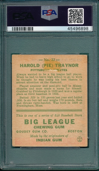 1933 Goudey #22 Pie Traynor PSA 2
