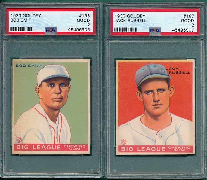 1933 Goudey #167 Russell & #185 Smith, Lot of (2), PSA 2