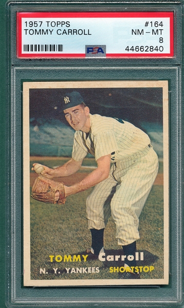 1957 Topps #164 Tommy Carroll PSA 8