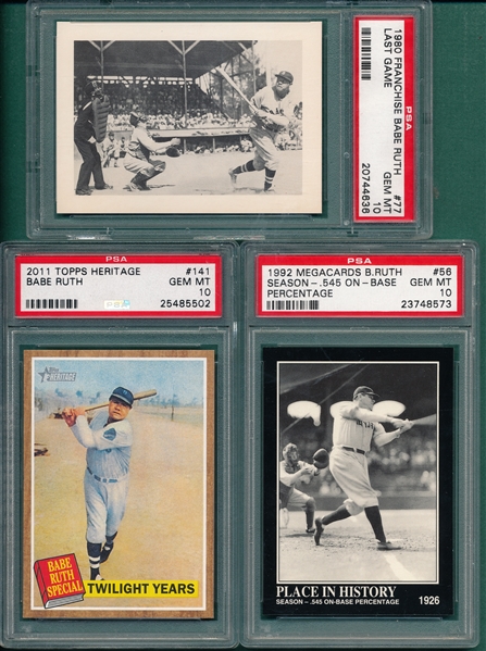1980-2011 Lot of (3) Babe Ruth Cards, Lot of (3) PSA 10