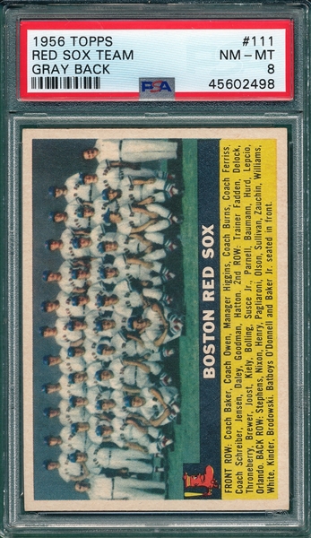 1956 Topps #111 Boston Red Sox PSA 8 *Gray*