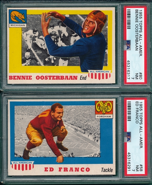 1955 Topps All American #58 Osterbaan & #58 Franco, Lot of (2), PSA 7