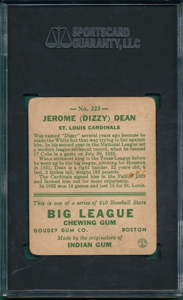 1933 Goudey #223 Dizzy Dean SGC 2.5
