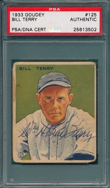 1933 Goudey #125 Bill Terry, Autograph, PSA/DNA Authentic