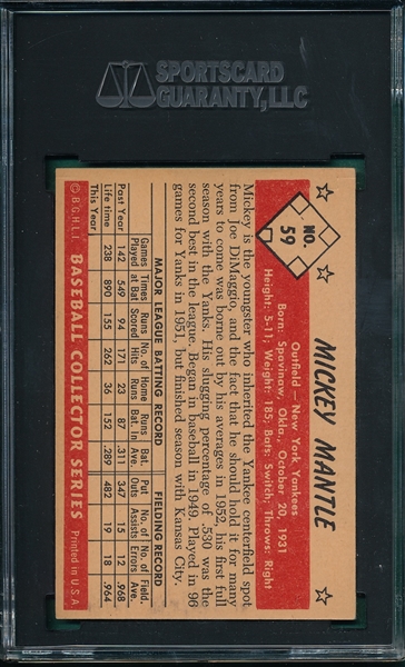 1953 Bowman Color #59 Mickey Mantle SGC Authentic