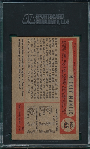 1954 Bowman #65 Mickey Mantle SGC 4