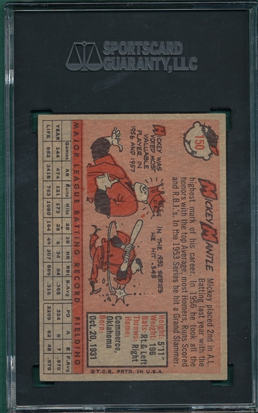 1958 Topps #150 Mickey Mantle SGC 3.5