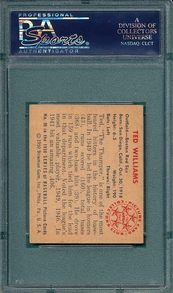 1950 Bowman #98 Ted Williams PSA 6 (MC)