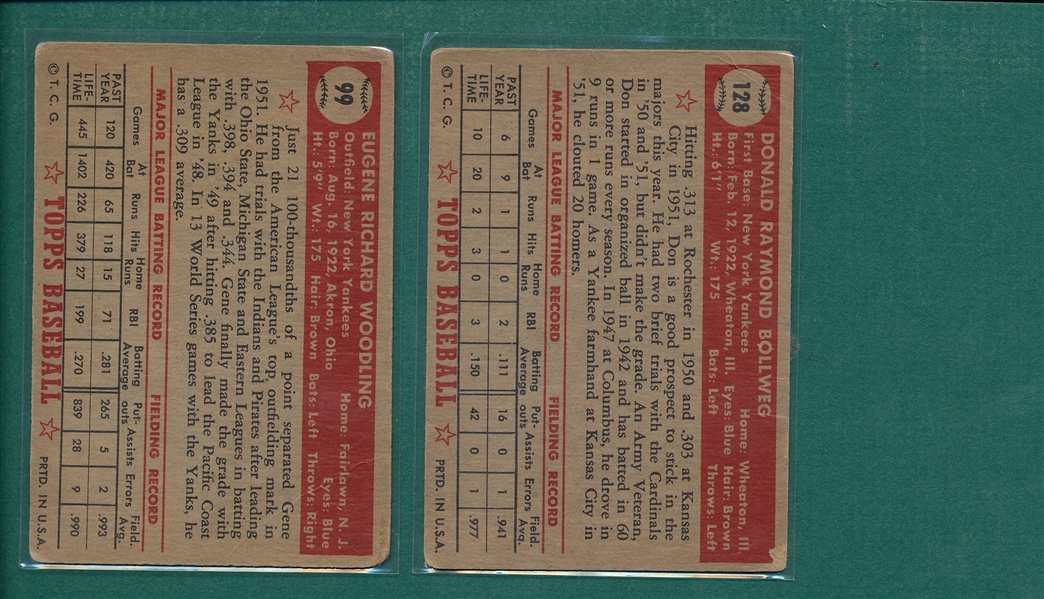 1952 Topps Lot of (22) W/ #99 Woodling
