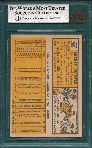 1963 Topps #200 Mickey Mantle BVG 5.5