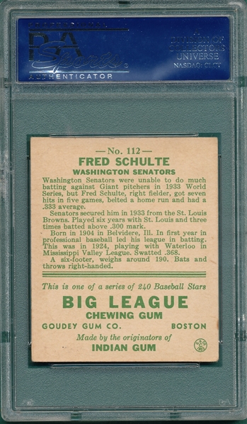 1933 Goudey #112 Fred Schulte PSA 5.5