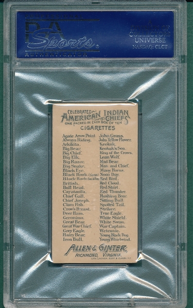 1888 N2 Hairy Bear, Indian Chiefs, Allen & Ginter PSA 5.5