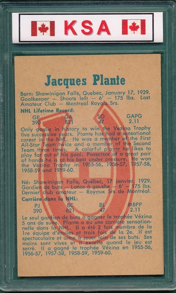 1960-61 Parkhurst #53 Jacques Plante KSA 7