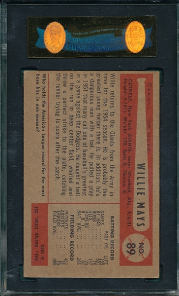 1954 Bowman #89 Willie Mays SGC 50
